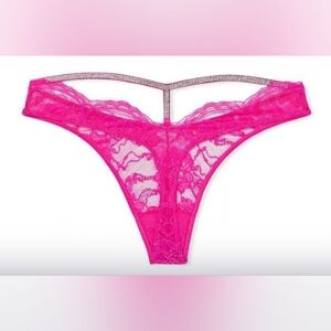 S M L Victoria's Secret Shine Strap T Back Lace Thong Panty Pink